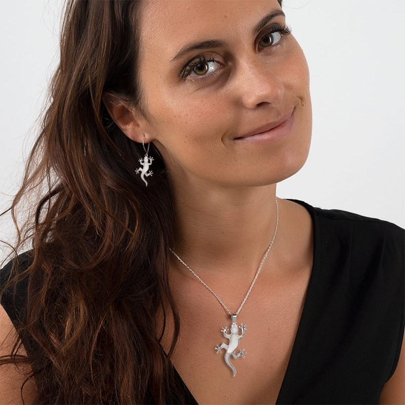 Boucles d'Oreille Lézard en Nacre Blanche & Argent 925 - Aden Boutique