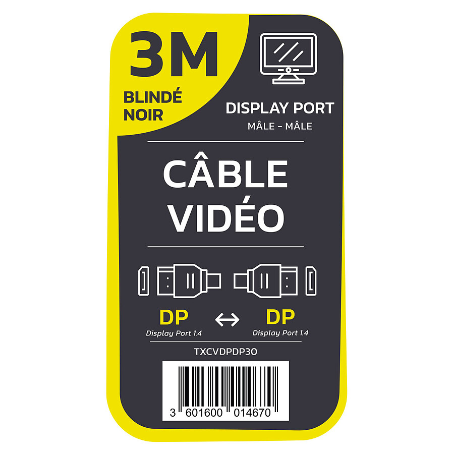 TEXTORM Câble DisplayPort 1.4 blindé - Mâle/Mâle - 3 m