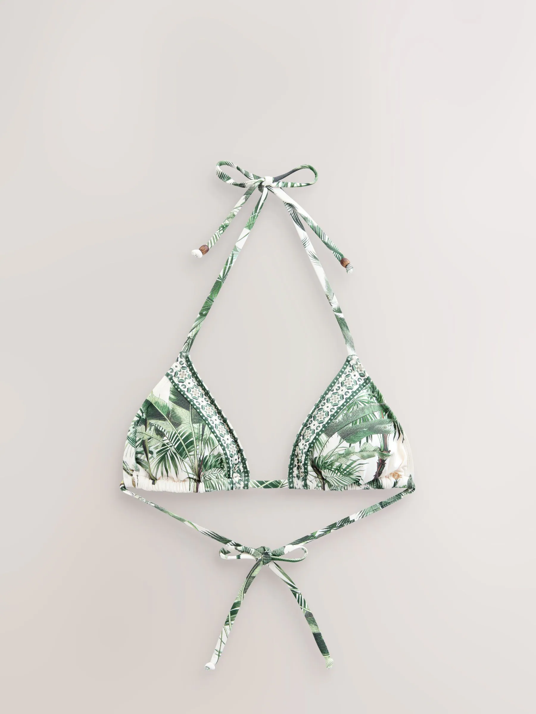 Crèmekleurig met palmboomprint - Driehoekige bikinitop
