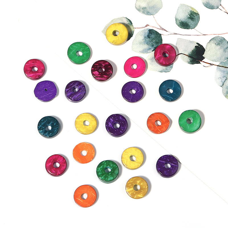 (100er Set) 9mm Flache Kokosnuss Holz Perlen DIY Bastel Schmuck Zwischenperle für Armband / Kette - Bunt