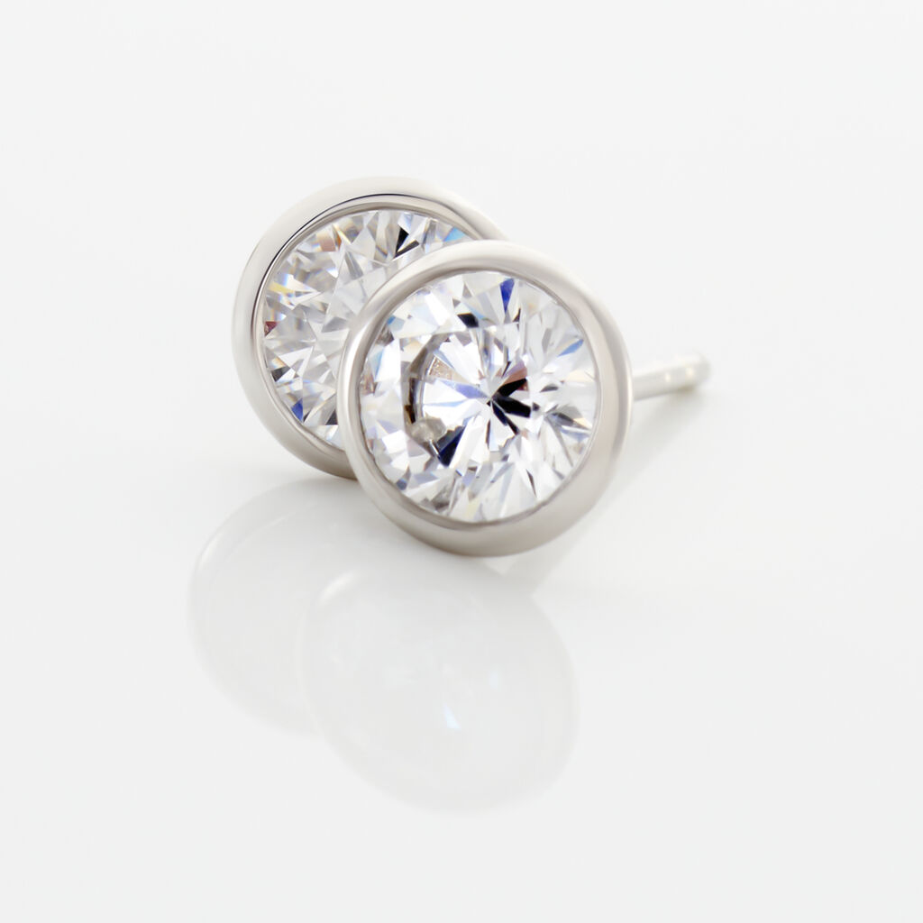 Boucles D'oreilles Puces Daria Serti Clos Or Blanc Oxyde De Zirconium