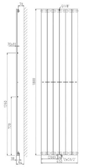 Plieger Cavallino Retto designradiator verticaal enkel middenaansluiting 1800x450mm 910W mat wit