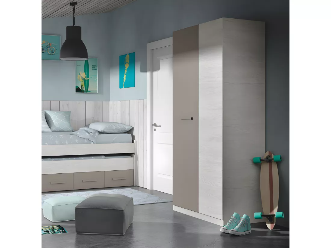 Armoire 2 portes battantes Bois blanchi/Brun - TOMTUM - L 90 x l 52 x H 200 cm