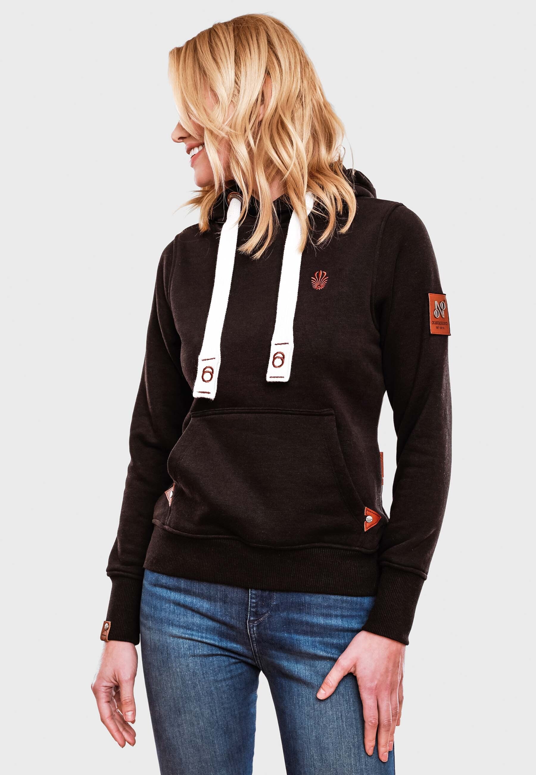 NAVAHOO Damen Kapuzensweatshirt Hoodie mit Kapuze & Breiten Tunnelzugkordeln Damlaa