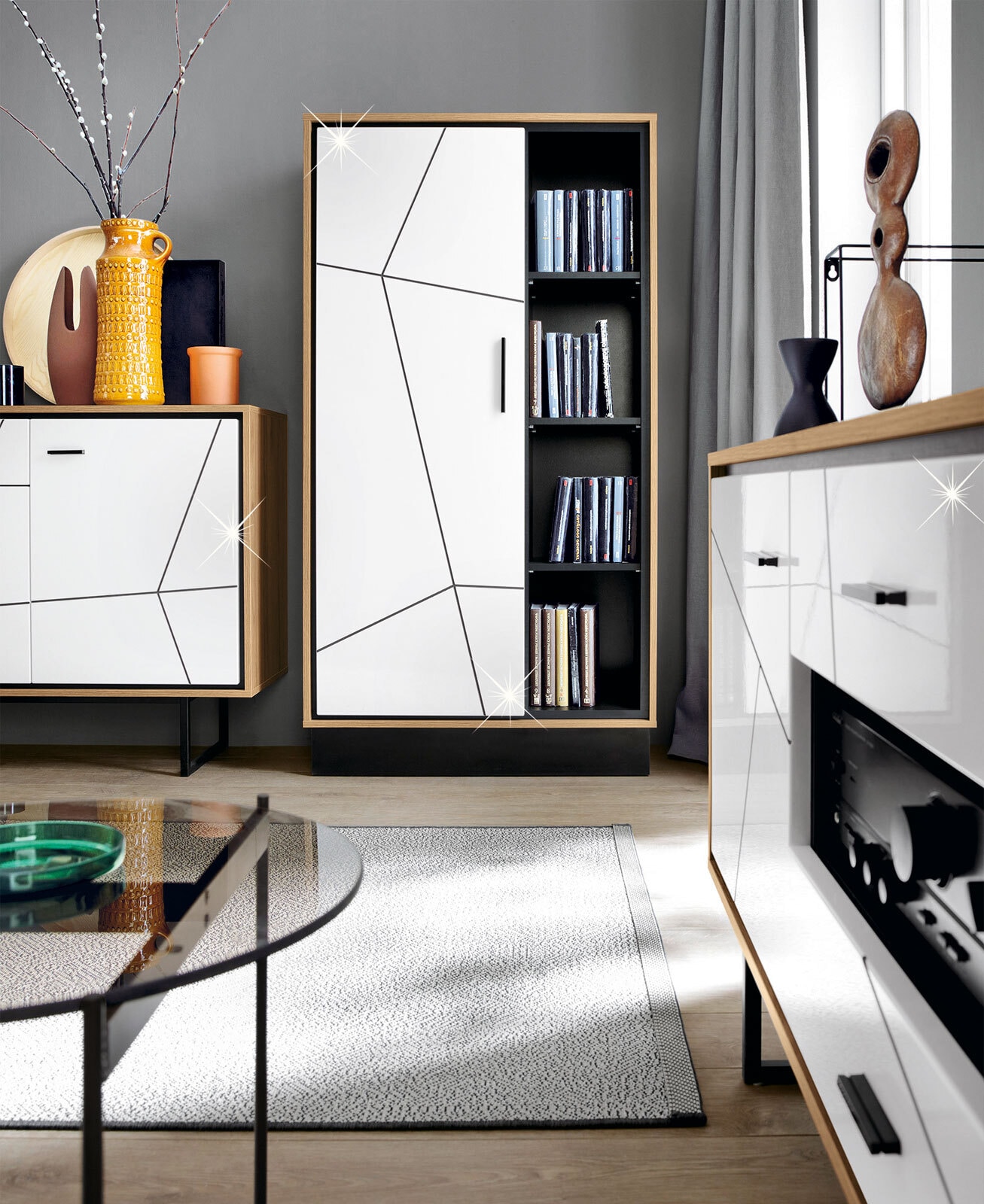 Highboard BROLO 85,4 x 160,5 weiß/ schwarz