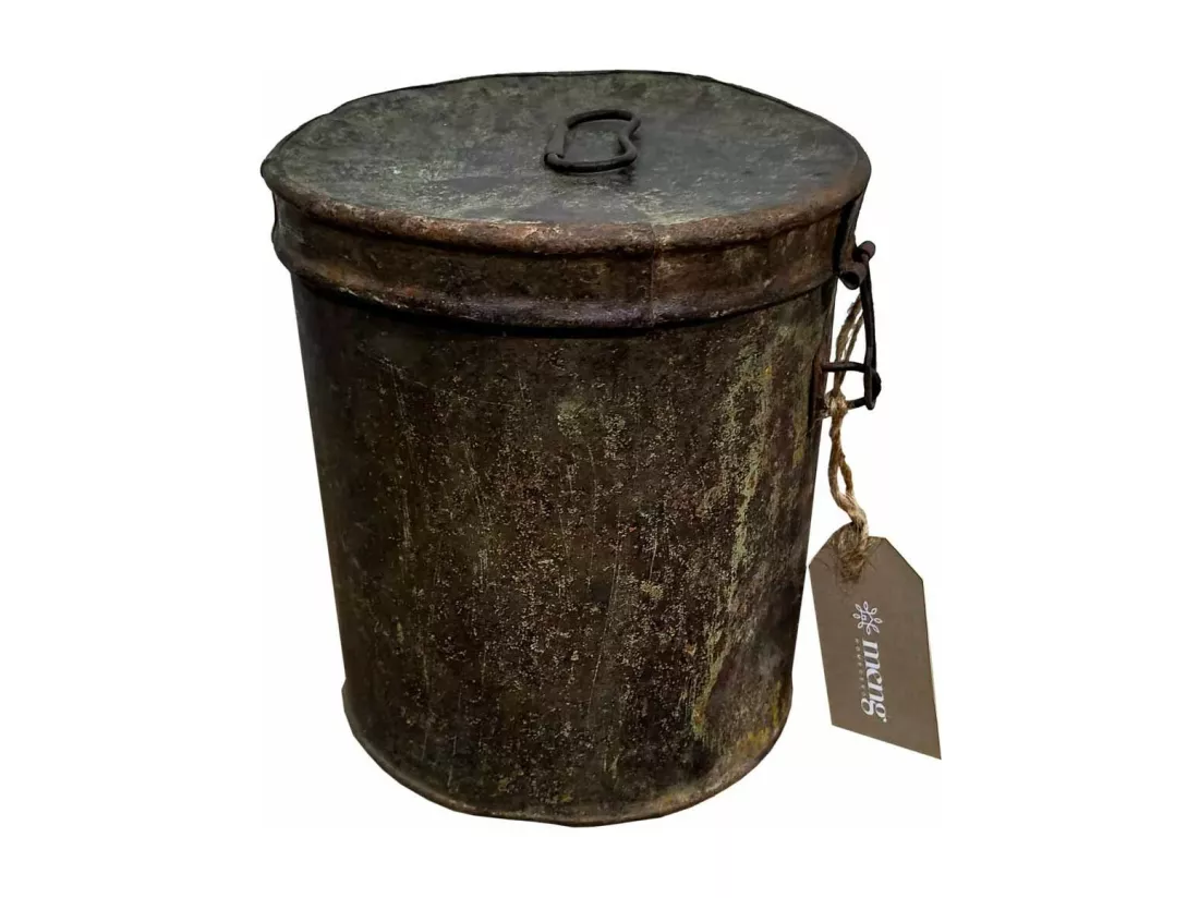 Bidon en metal marron 19x19x20h