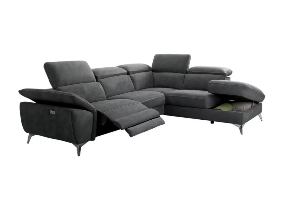 Canapé d'angle de relaxation électrique microfibre Skina-Couleur Gris foncé-angle droit