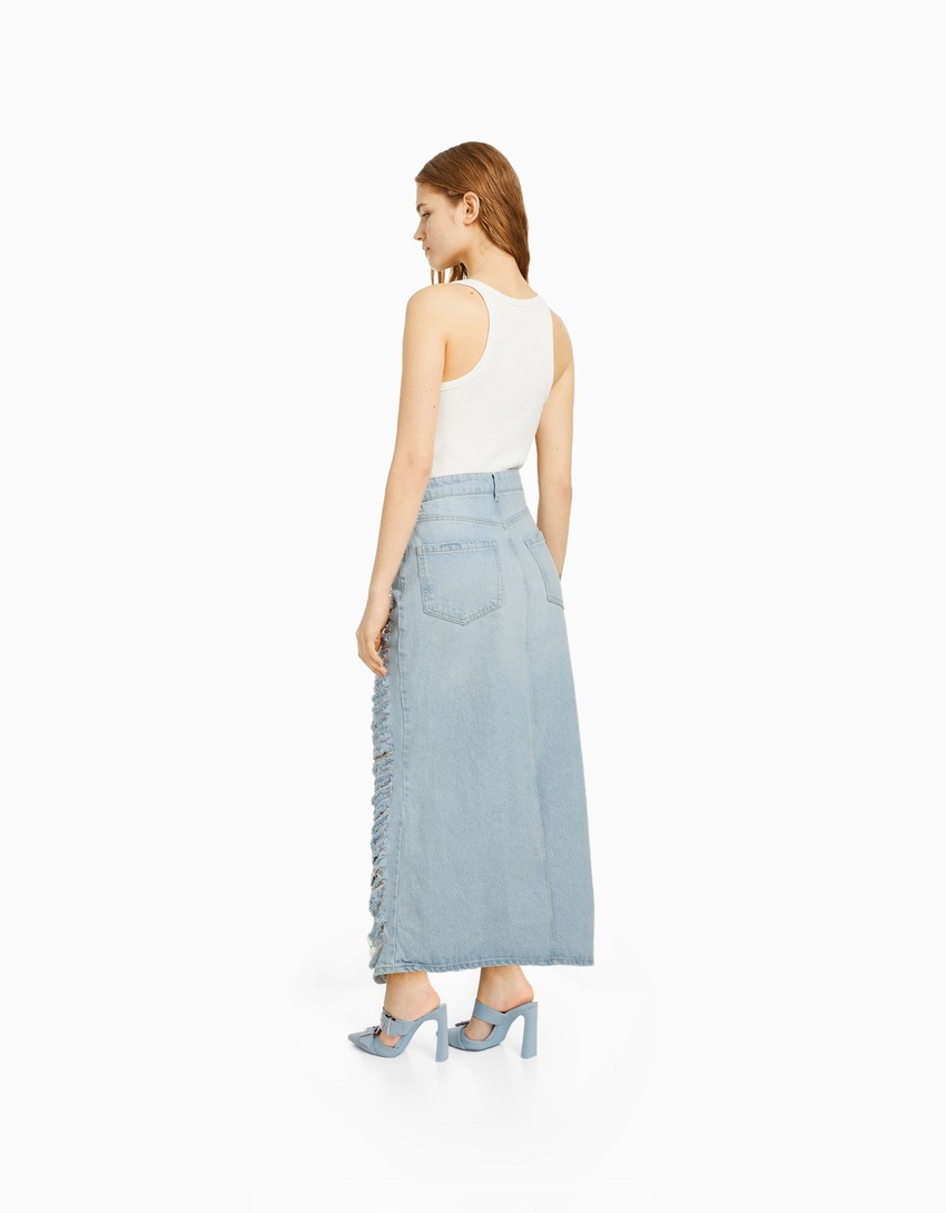 Saia longa de jeans rasgada