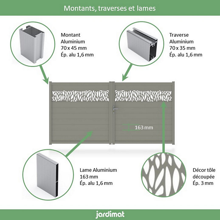 Portail Jardimat aluminium Neva 2 gris 7039 - 300 x h.180 cm