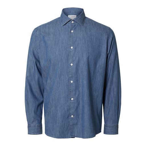 Selected Homme Reg-Bond Denim Skjorte, Medium Blue Denim, XXL