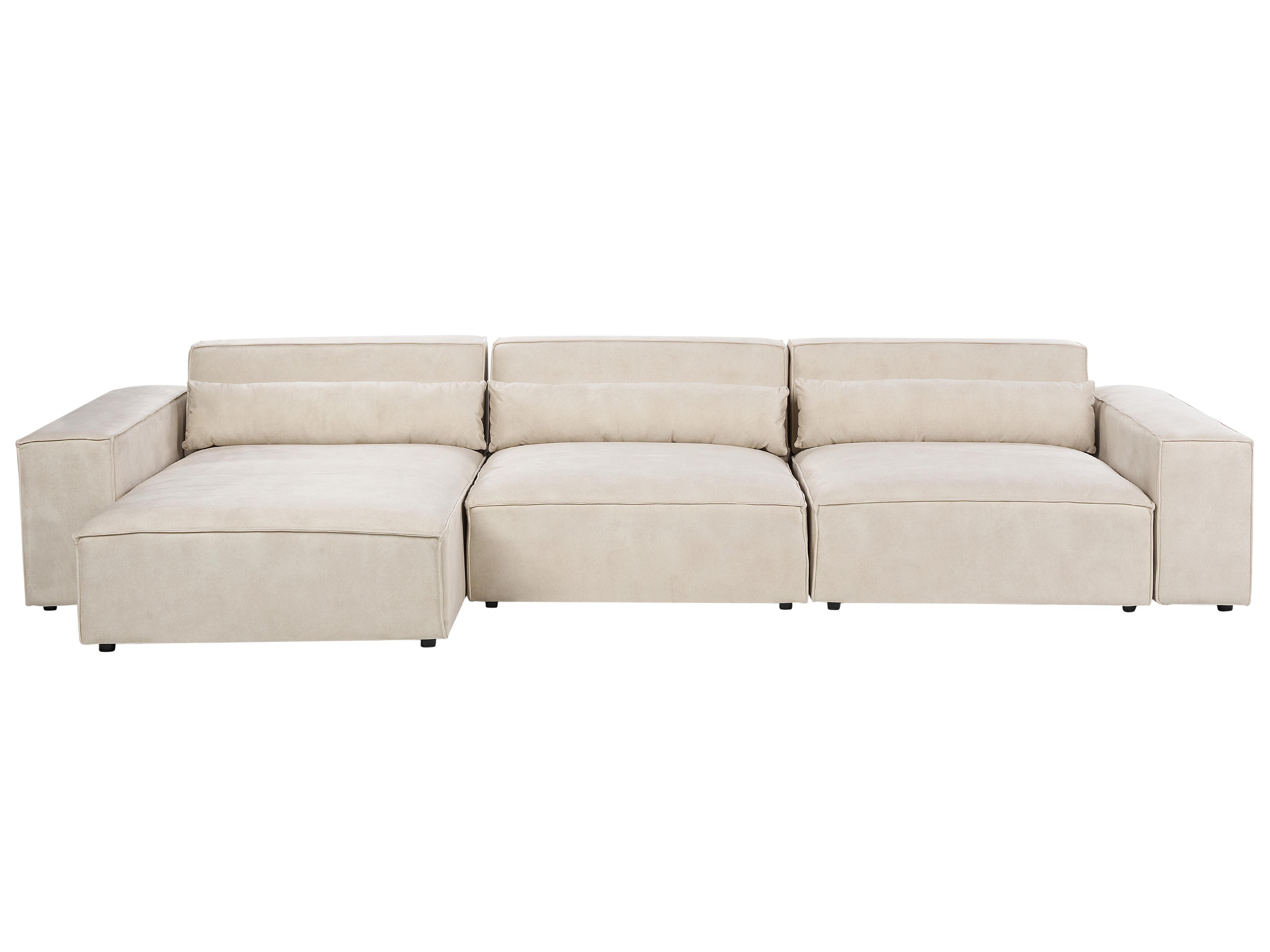 Modulaire hoekbank 3-zits HELLNAR Fluweel Lichtbeige rechtszijdig