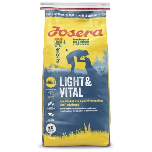 Ração Light & Vital para cães, com baixo teor de gordura e sabor de aves.