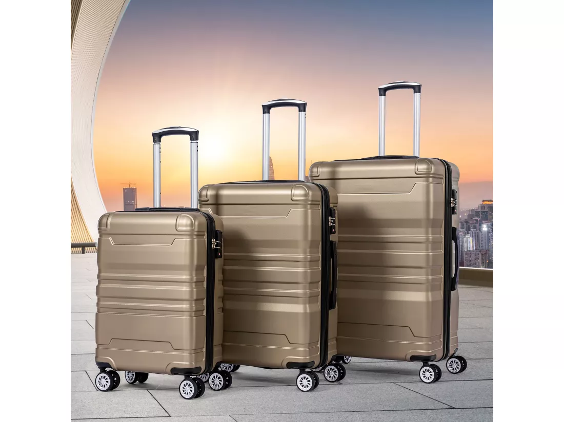 Bagage à main à coque rigide, valise avec serrure TSA et roue universelle, extensible, poignée latérale, ensemble 3 pièces