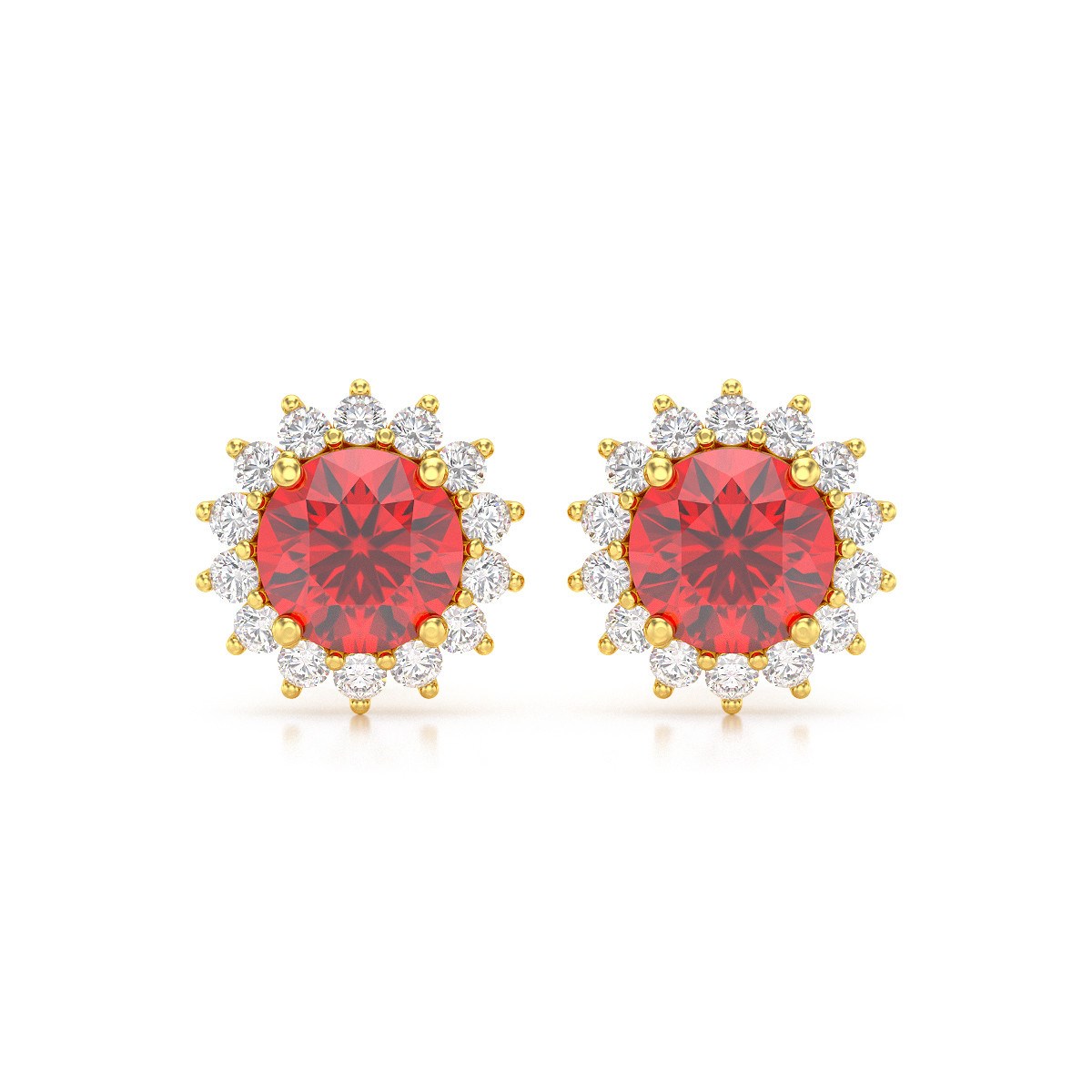 Boucles d'oreilles ADEN Or 585 Jaune Rubis et Diamant 2.61grs