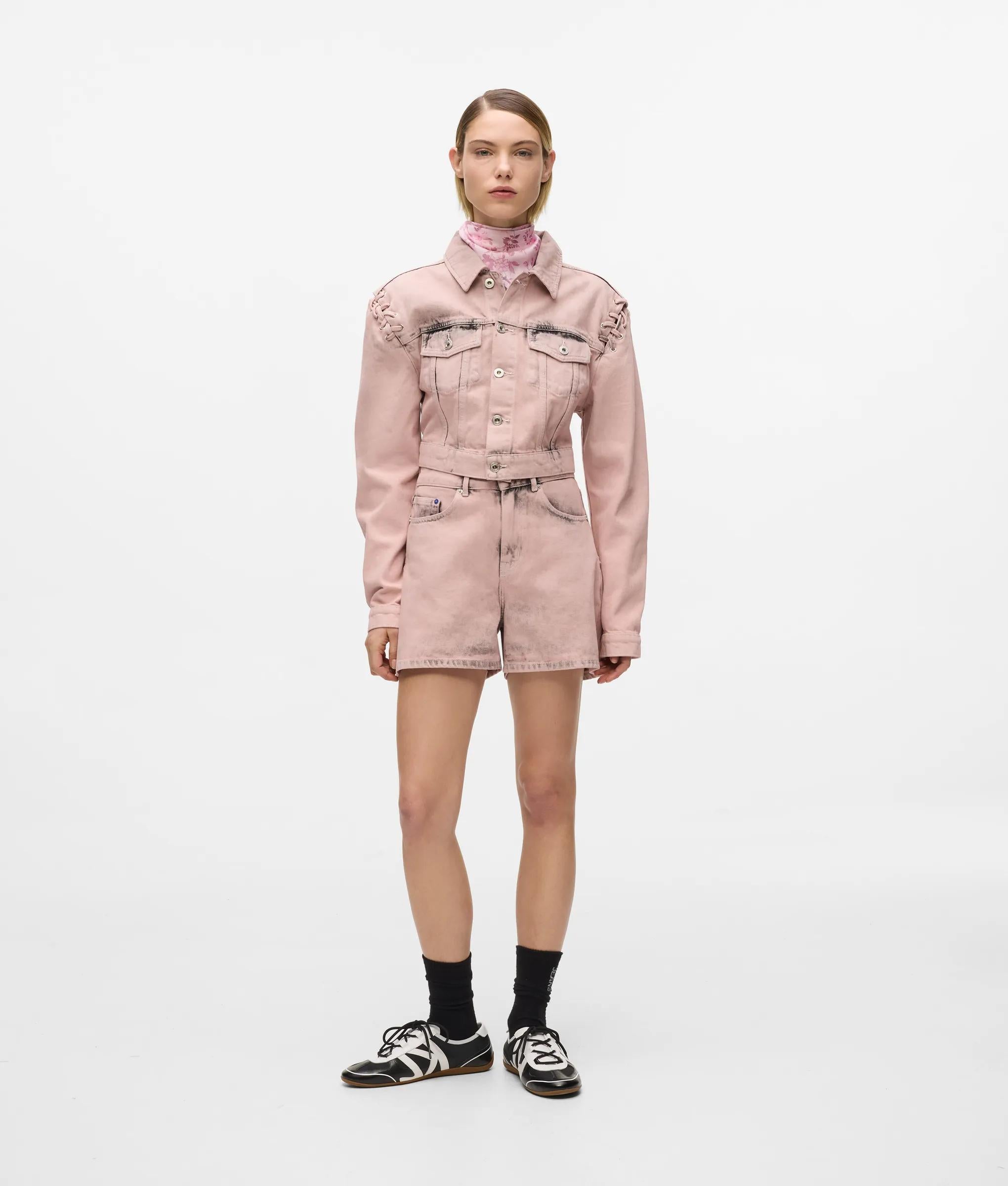 Denim shorts met hoge taille en opdruk