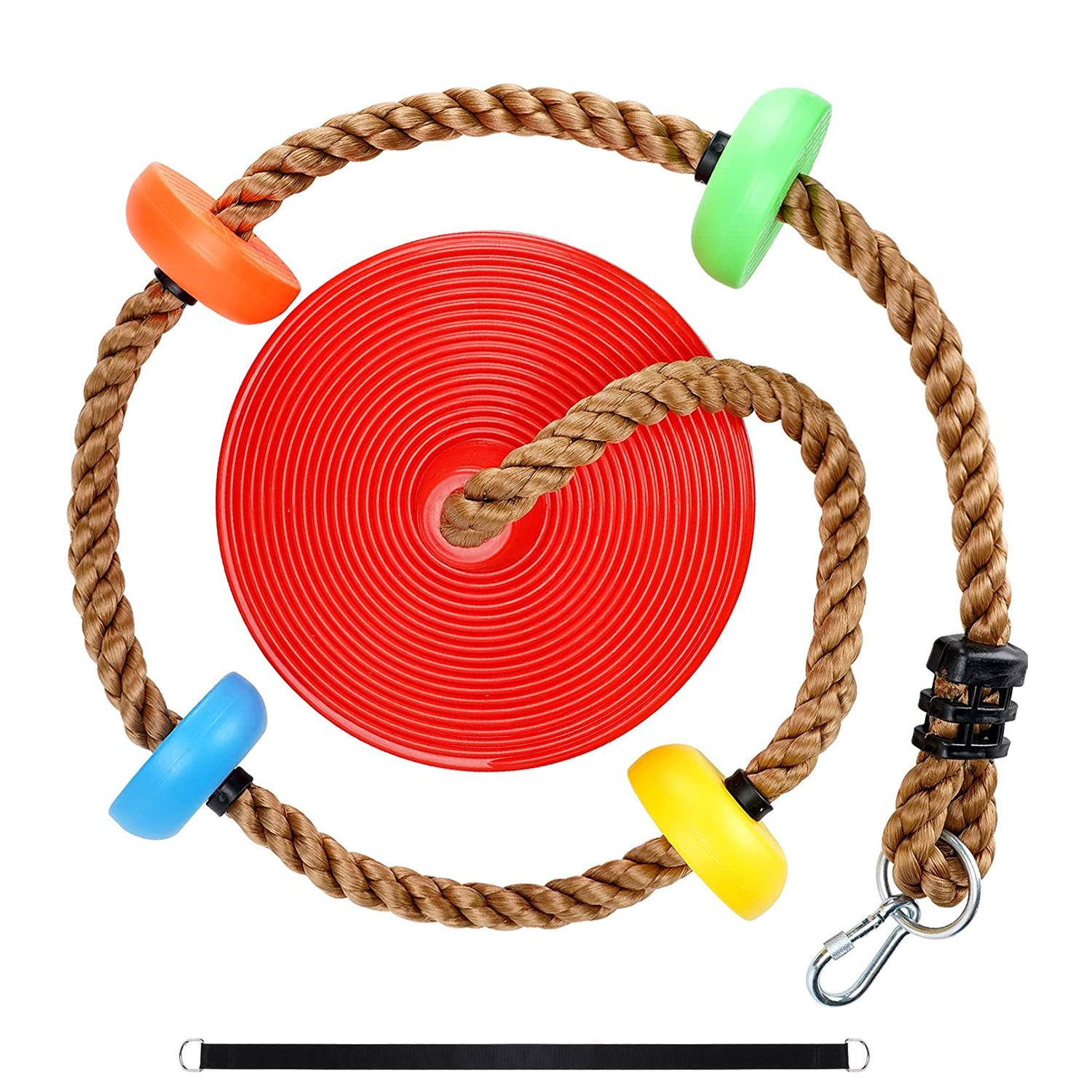 Kinder Teller Schaukel Outdoor Kletterseil Spielzeug inkl. Karabiner Haken - Rot
