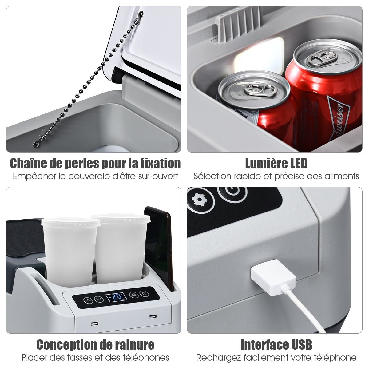 Réfrigérateur Congélateur de Voiture 12L Portable Compresseur -20°C à +10°C Ampoules LED  2 Porte-gobelets 23x53x36cm - Lidl-Manfred