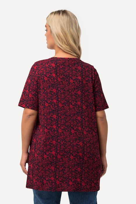 T-Shirt, Blüten, A-Linie, V-Ausschnitt, Halbarm