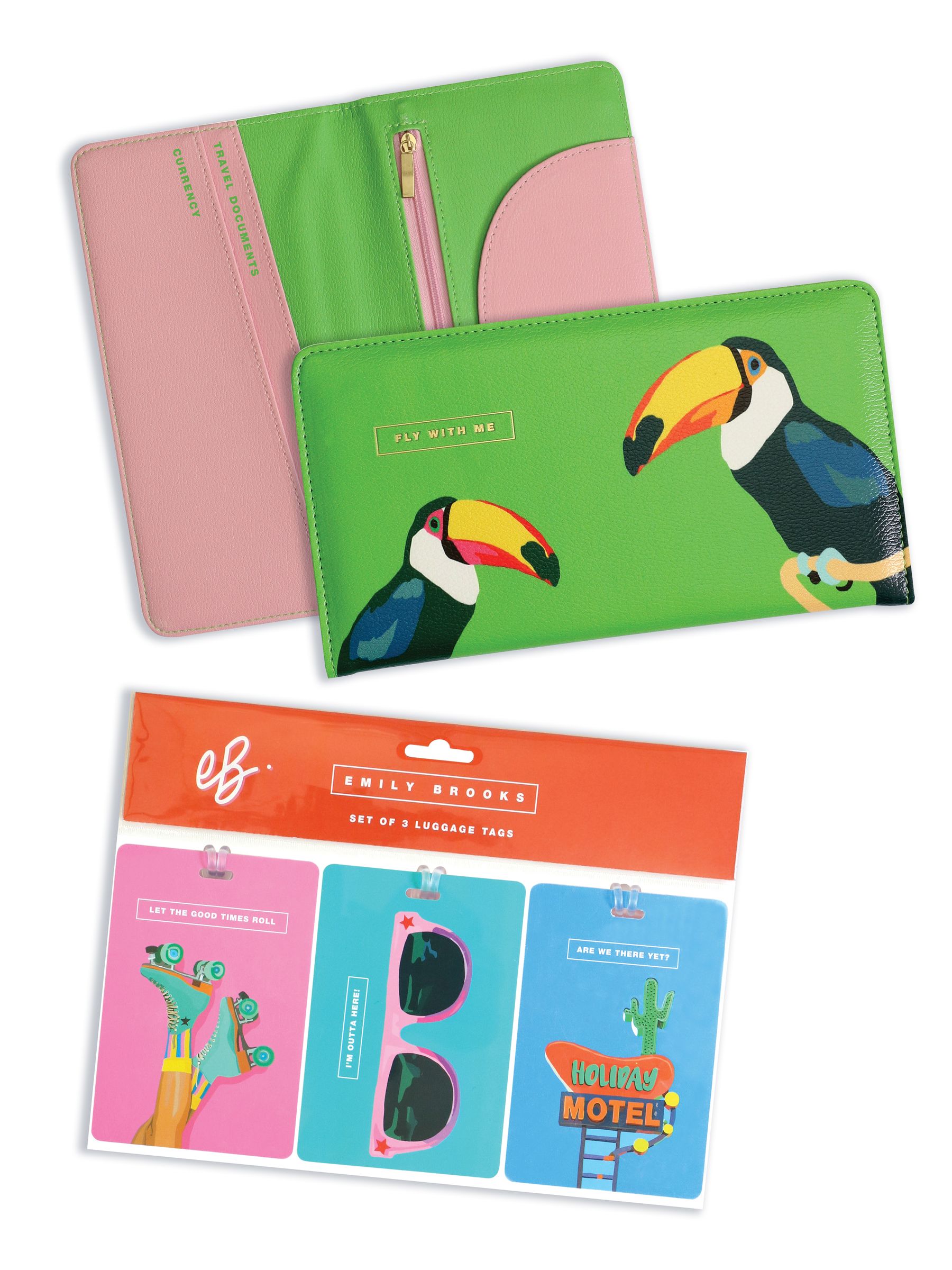 Emily Brooks reisportemonnee met toekanprint en set van 3 bagagelabels