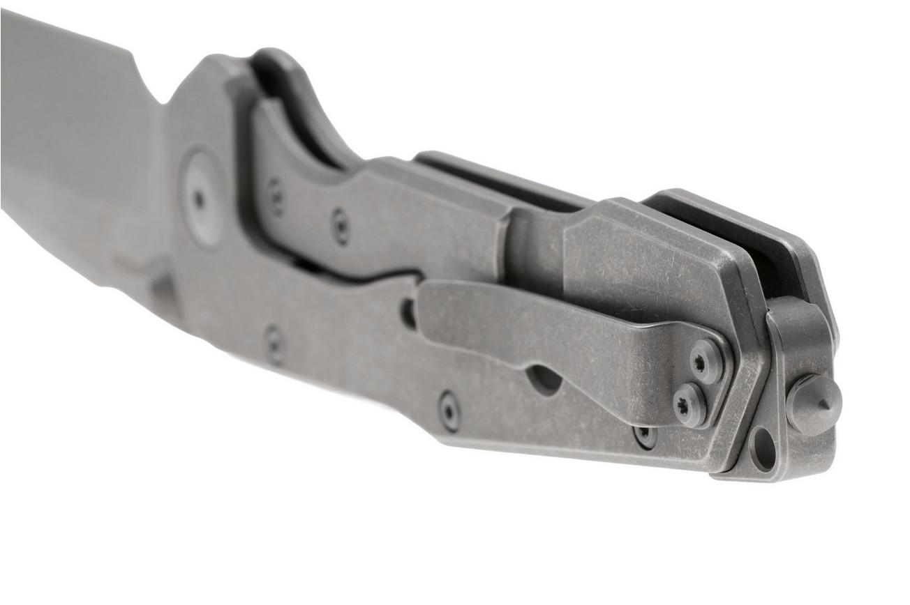 Real Steel Evolution 9911 Frame Lock & Button Unlocking Heavy Duty Tactical Knife, Stonewashed Drop Point S35VN, Titanium, zakmes