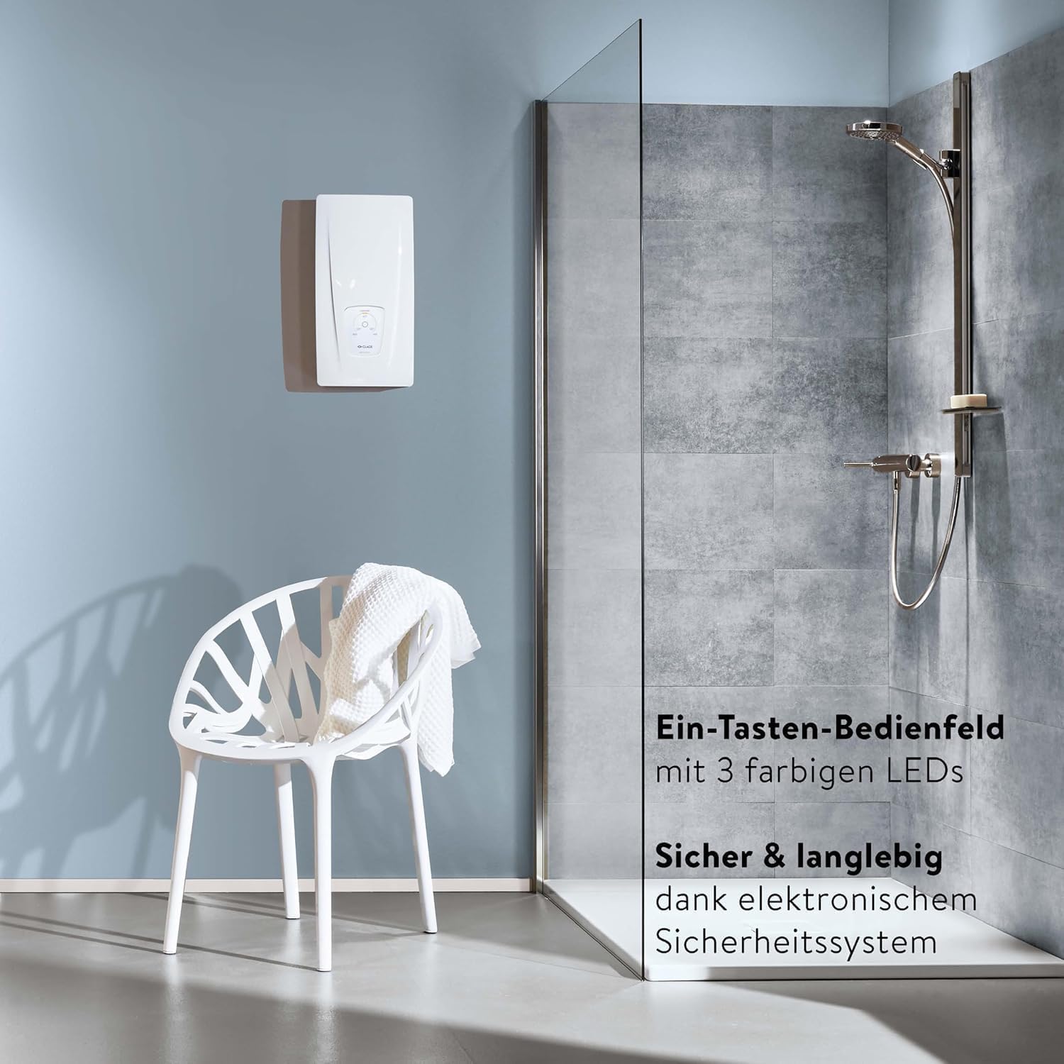 CLAGE DLX24 Next elektronisch geregelter Durchlauferhitzer, Bad/Gruppenversorgung, 24kW 400V, Temperaturwahl 35, 45 oder 55°C, energiesparend, VDE-GS geprüft, 3200-36224