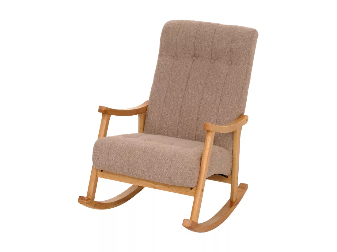 Fauteuil à bascule MCW-K10, taupe, piètement naturel
