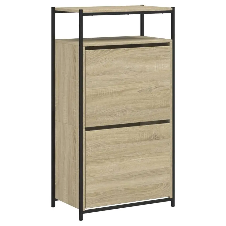 vidaXL - Schoenenkast 6 paar met 2 kleppen - Sonoma eiken - Hout - 60x34x112 cm