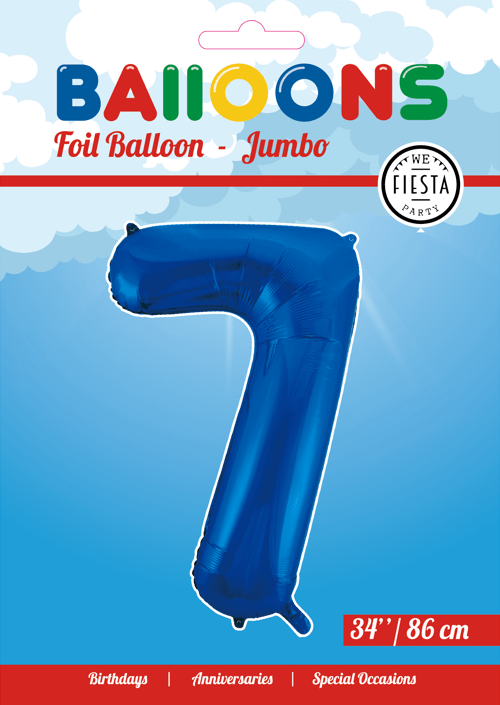 Folie Ballon Cijfer 7 Blauw XL 86cm leeg