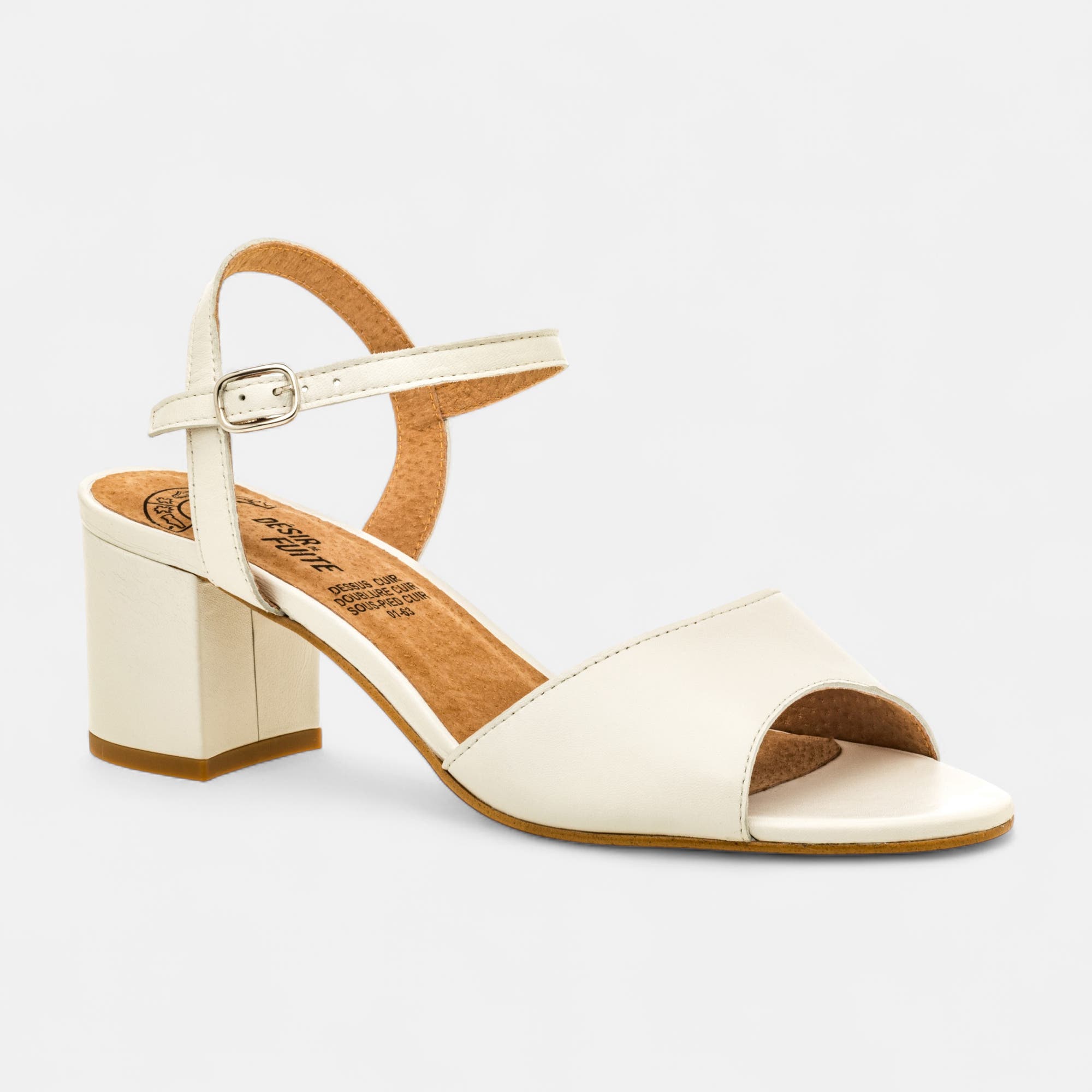 Nu-pieds à talon Femme en cuir blanc