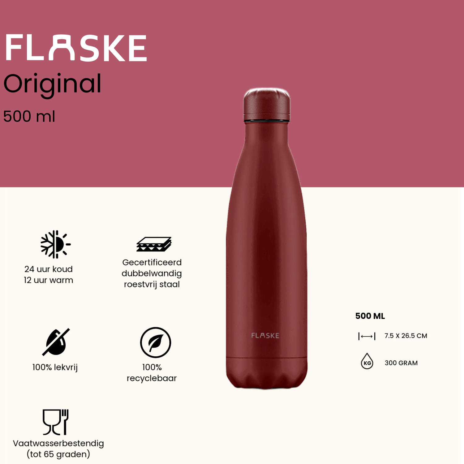 FLASKE 500 ml  RVS Drinkfles - Lava