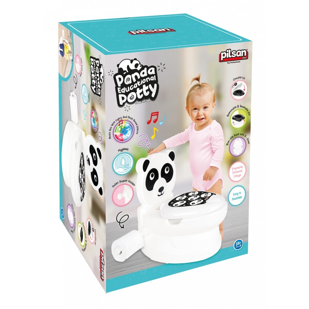 Pilsan Töpfchen Panda 07561 Toilettenpapierhalter, Musik, Licht, Klappdeckel weiß