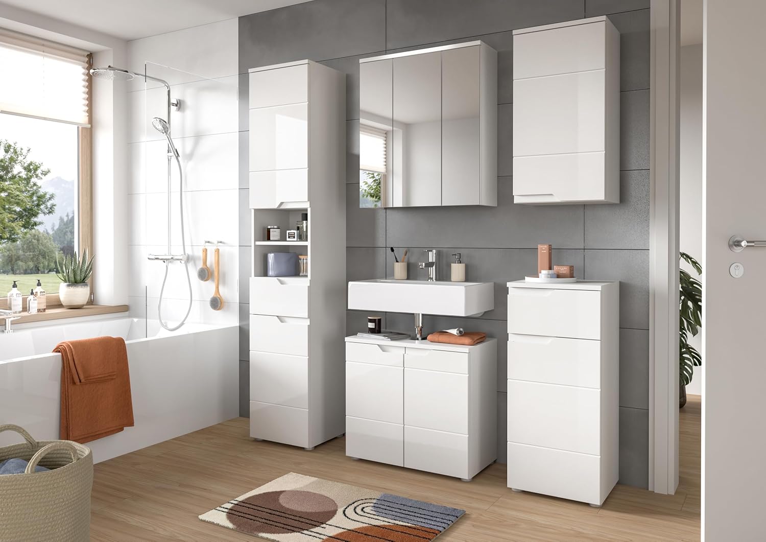 xonox.home - Waschbeckenunterschrank Solero 63x59x34 cm in Front weiß Hochglanz Tiefzieh Korpus weiß - Badunterschrank Waschtischunterschrank - modern und funktional