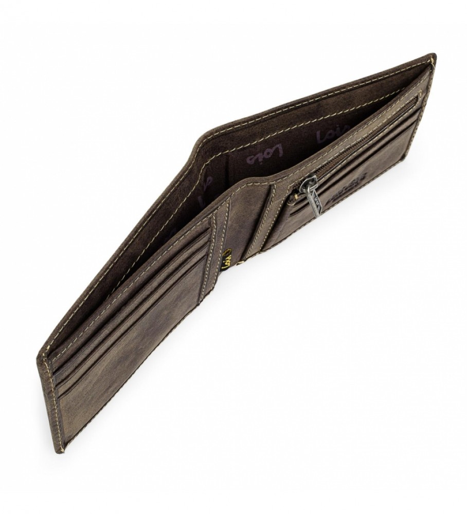 Carteira Lois em couro marrom, modelo 12301 - 11,5 x 9 cm -