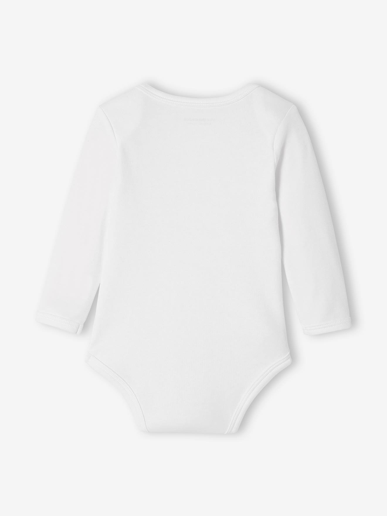 Conjunto de 5 bodies de manga comprida com abertura estilo americano, branco claro para bebê em dois tons/multicolorido.