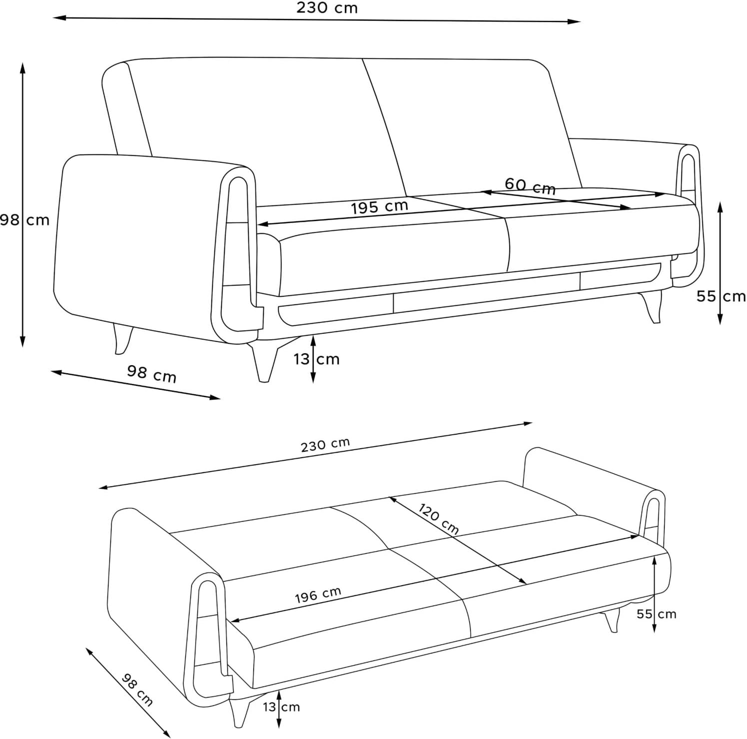 k. konsimo. 3-Sitzer - Gustavo, Sofa mit Schlaffunktion, hergestellt in der EU