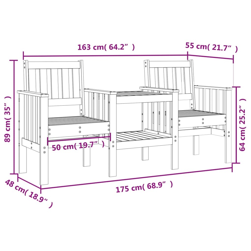 Banc de jardin avec table 2 places brun miel bois massif de pin