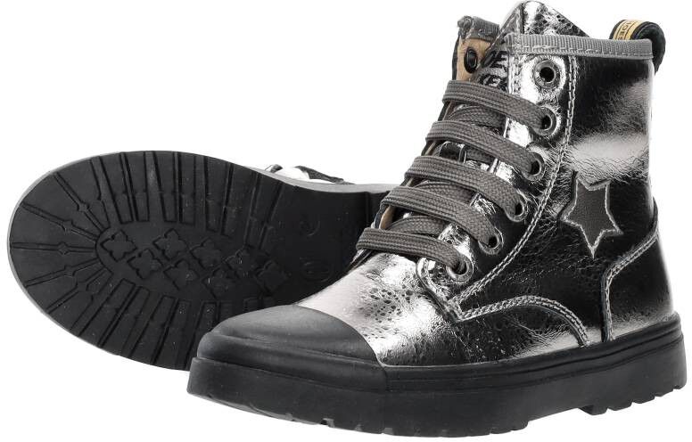 Shoesme Veterschoen hoog zilver