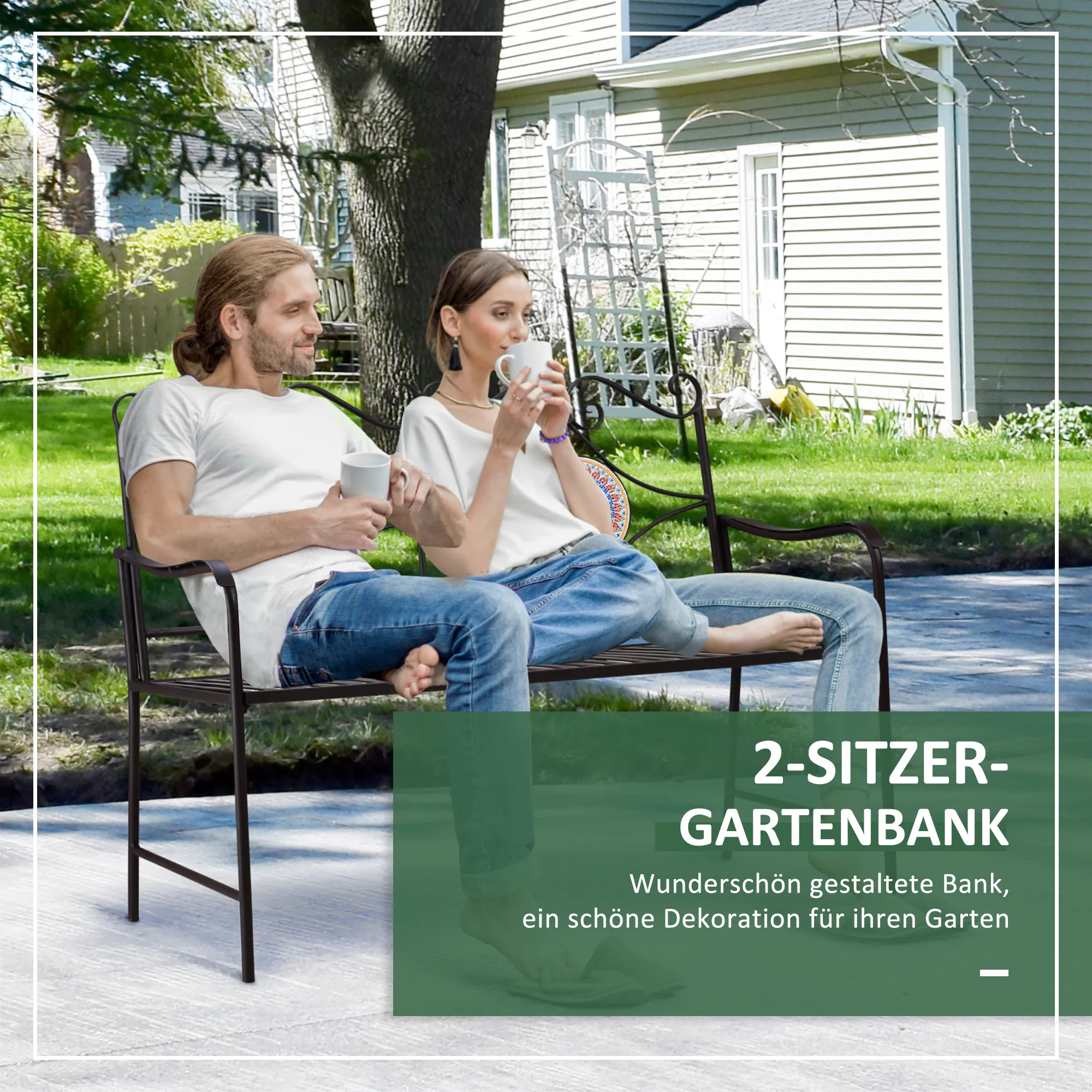 Outsunny Gartenbank mit Rückenlehne braun 121L x 52B x 93H cm