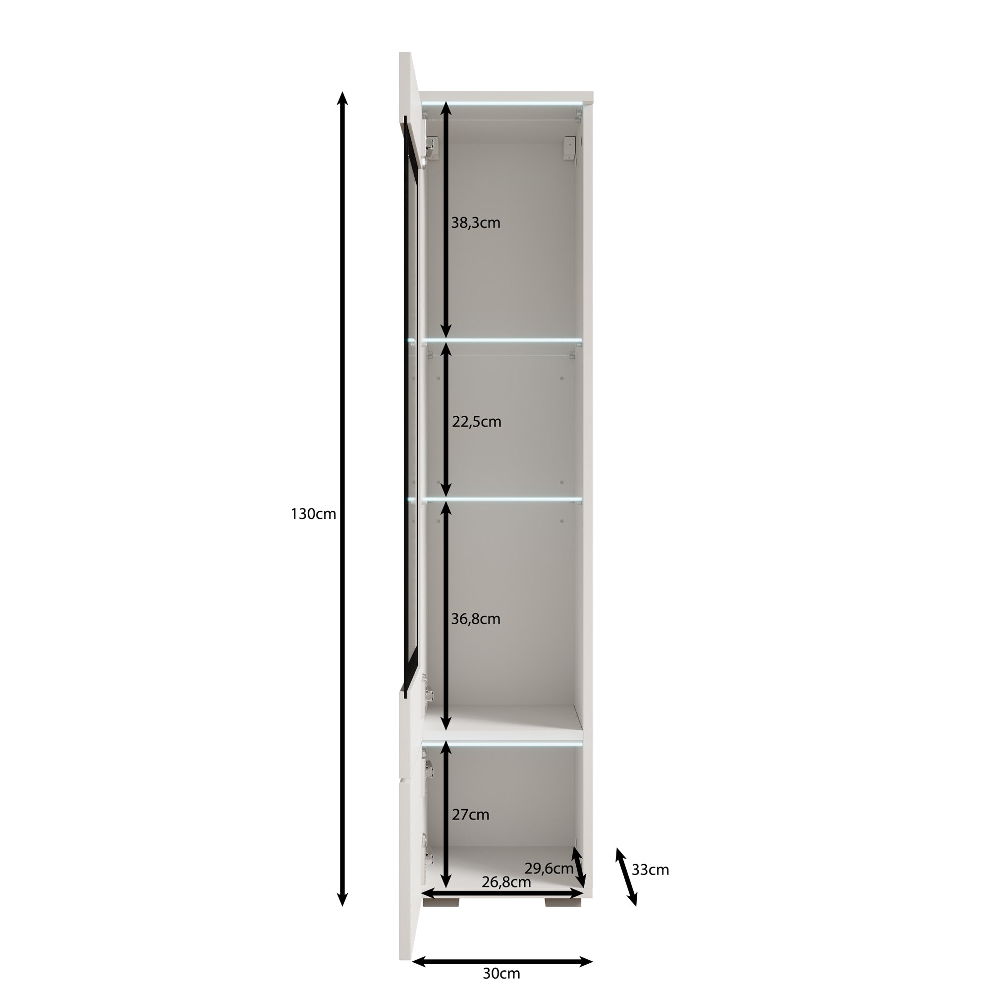 Verity - Vitrinekast met LED - Wit - 30x33x130 cm