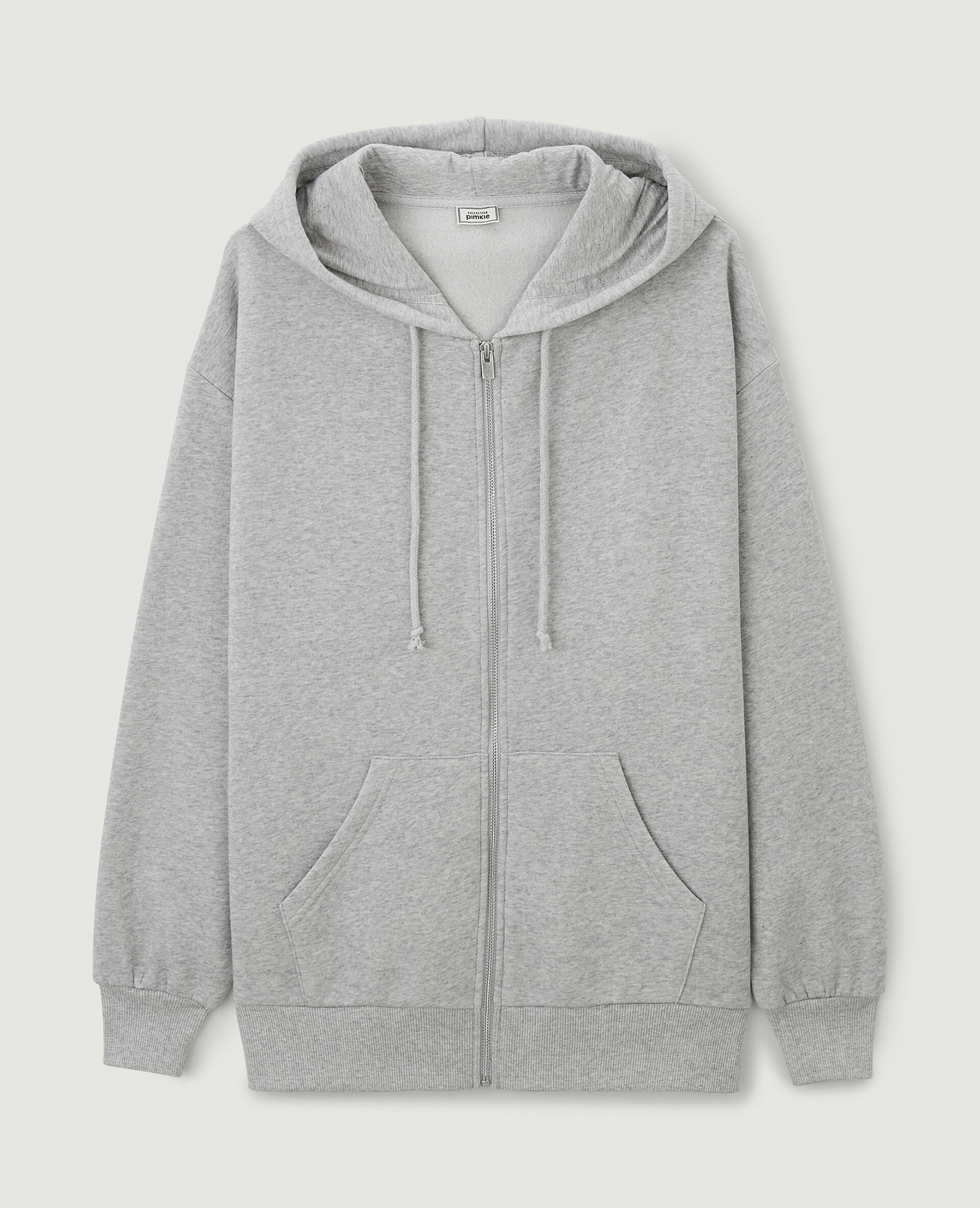 Sweat zippé oversize avec capuche - Gris chiné