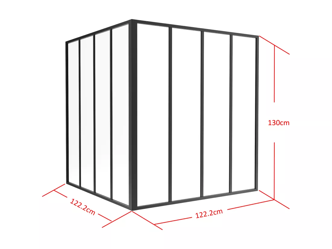 Verrière d'angle d'atelier en aluminium thermolaqué - L120 x L120 x H130 - Noir - BAYVIEW