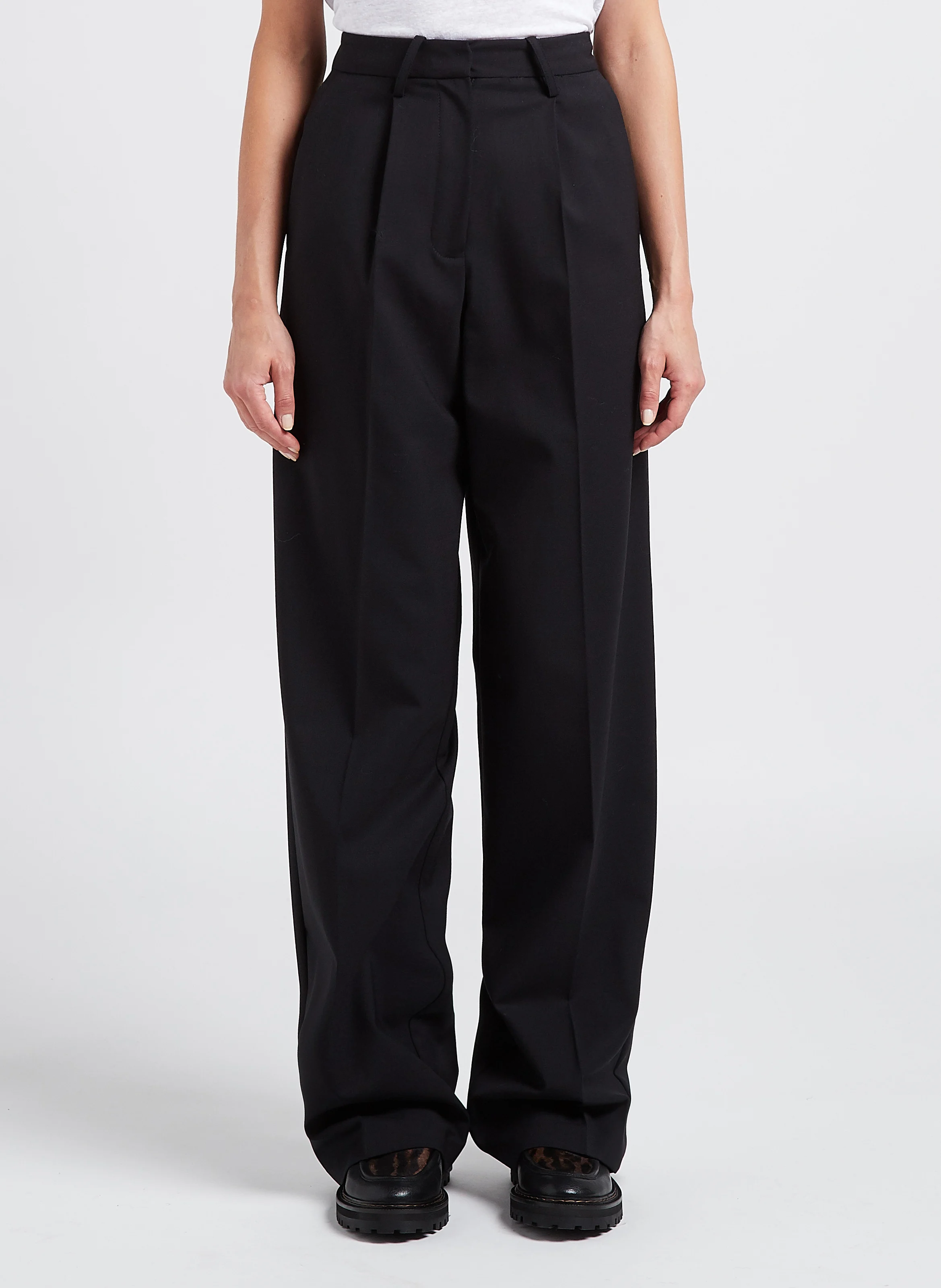 ISALINE - Pantalon à pinces en laine mélangée | Noir