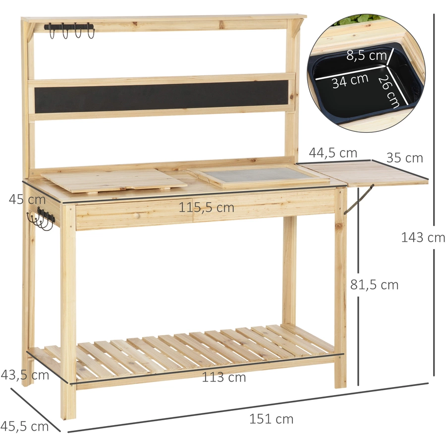Outsunny Pflanztisch mit Haken natur