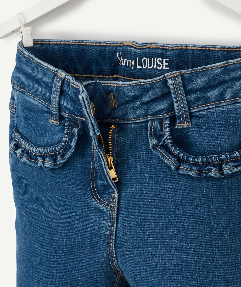 JEAN SKINNY FILLE EN DENIM BLEU ULTRA-RÉSISTANT AUX DÉTAILS VOLANTÉS