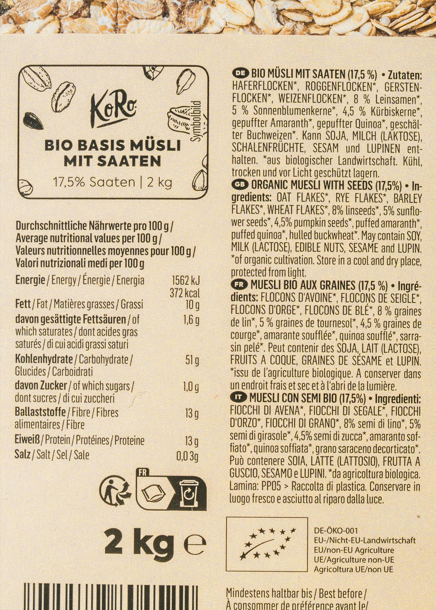 Bio Basis Müsli mit Saaten 2 kg