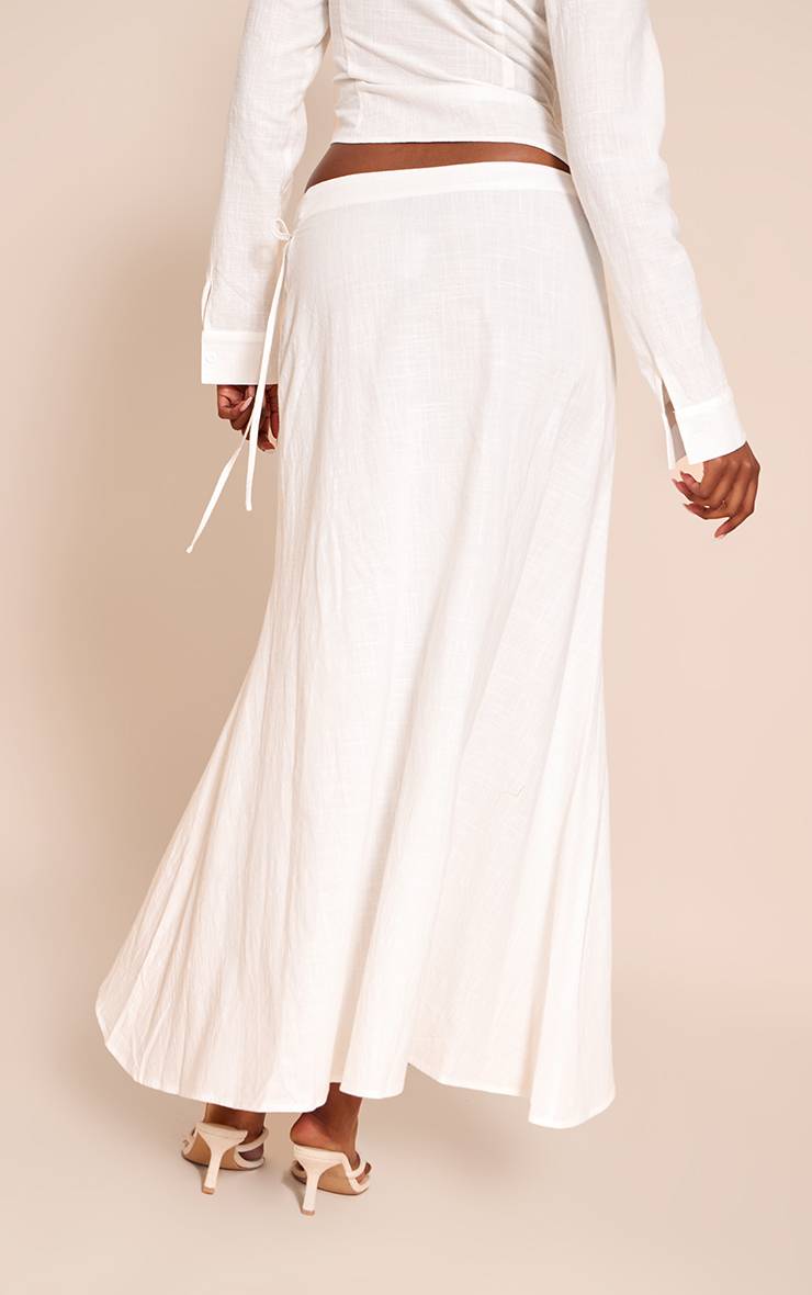 Blanc Jupe Midi Fendue À Nouer Aspect Lin