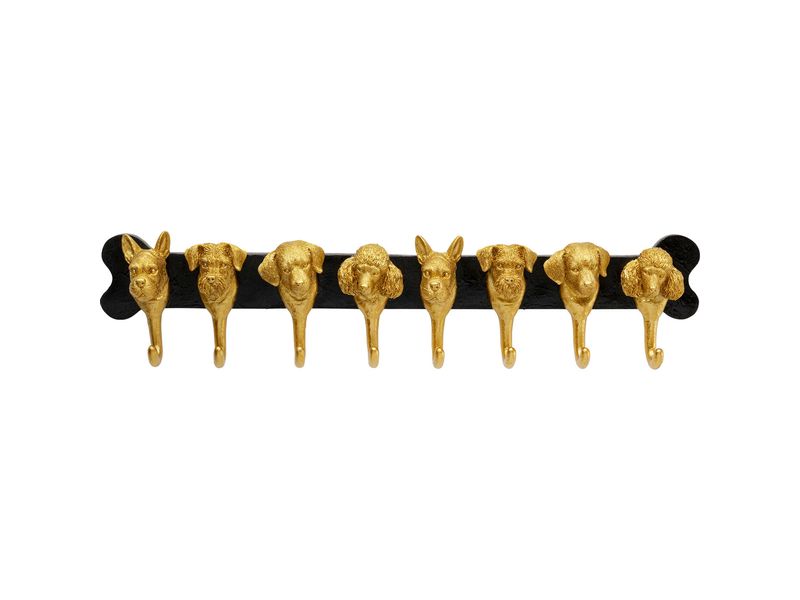 Kare Wandgarderobe Dog Family 69 cm x 15.5 cm, Gold/Schwarz Wandleiste für die Garderobe
