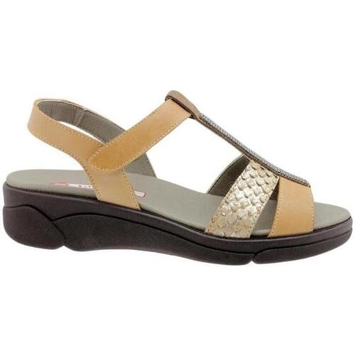 Piesanto - SANDALIA MUJER CUÑA PIEL COMBINADA CON VELCRO Marrón