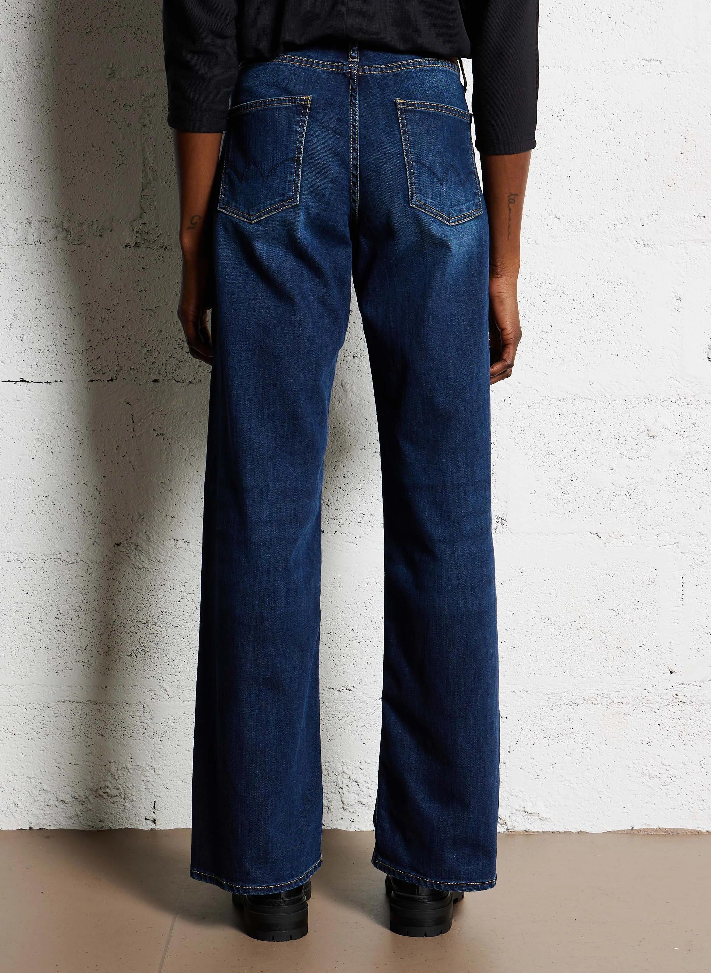 LAURYN - Jean flare en coton mélangé | Bleu
