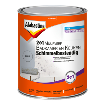 Alabastine 2in1 muurverf  badkamer & keuken grijs schimmelbestendig 1 l